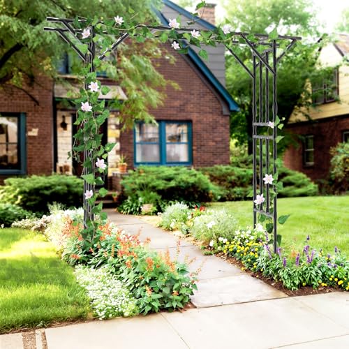 Garden Arch Trellis 106.3"L*106.3"H Sturdy & Rustproof Large Flat Top Arbor - size: 106(L)*106(H)*20(W)inch-25MM