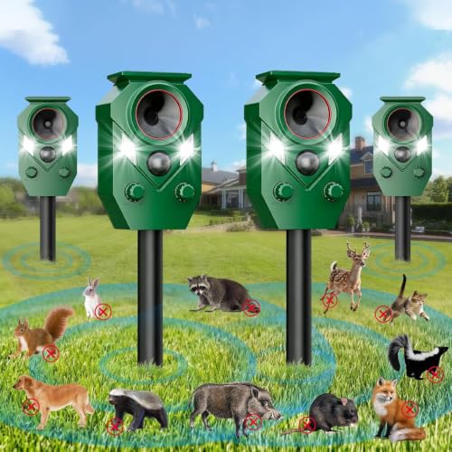 Solar Ultrasonic Animal Repellent Outdoor with PIR Sensor & Flashing Light, Pack of 4 - size: 1 Count (Pack of 4)