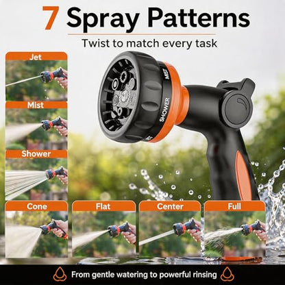 Garden Hose Nozzle Heavy Duty -Thumb Control Spray Nozzles for Garden Hose High Pressure, 7 Patterns Water Hose Nozzle for Car Wash, Watering Lawn and Pets
