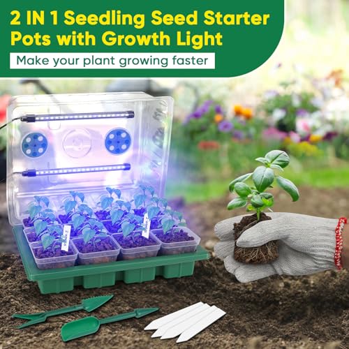 BlumWay Seed Starter Tray with Grow Light, 24 Pack Large Clear Nursery Pots