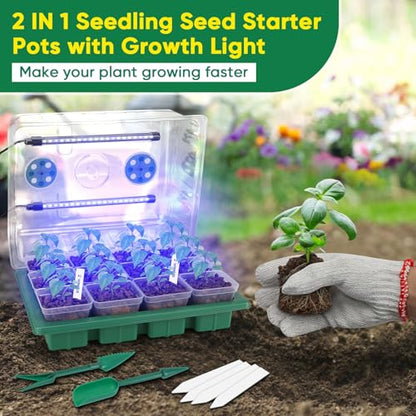 BlumWay Seed Starter Tray with Grow Light, 24 Pack Large Clear Nursery Pots