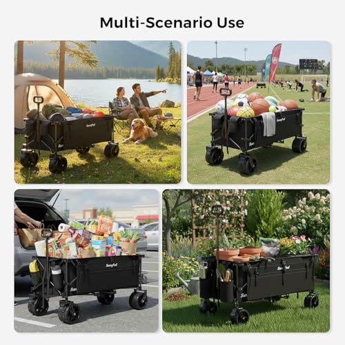 SUNNYFEEL 49" Extra Long Wagon Cart, 550LBS Heavy Duty Foldable Wagon - color: Black