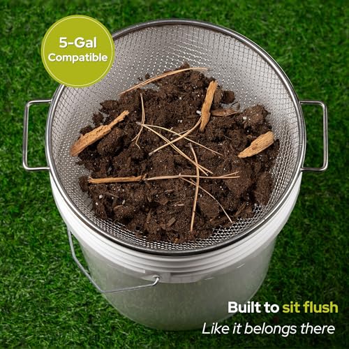 Round Soil Sifter, 3/8-inch Stainless Steel Sieve with Handles - size: 3/8 inch