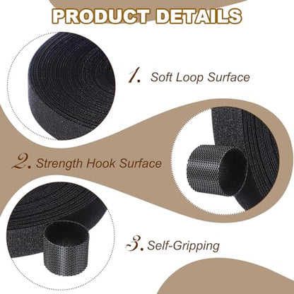 PATIKIL 0.6" x33FT Hook and Loop Tape Double-Sided Nylon Strips Black - color: Black, size: 0.6"x33FT