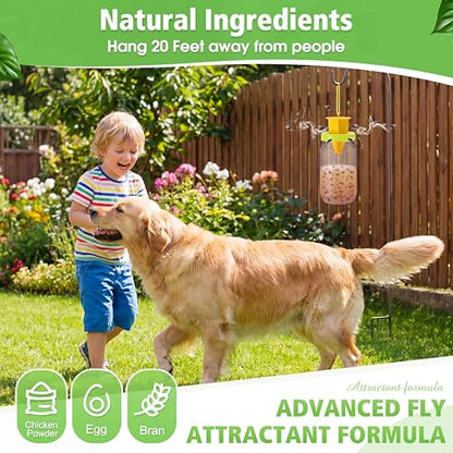 12 Pack Fly Traps Outdoor, Reusable Fly Catcher Bottles with Bait Hanging Flies Traps with Non-Toxic Dissolvable Bait Refills for Flying Insect Drain Patio Garden Yard Barn Outdoor