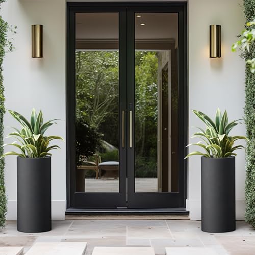 Kante Accent Round Column Black Concrete Planter 23.6" Tall, Outdoor - color: Black, size: 23.6“h