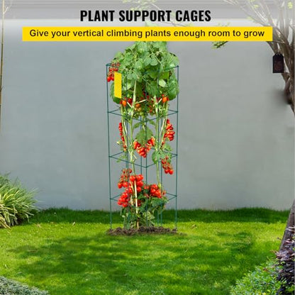 Happybuy Tomato Cages - 14.6" x 14.6" x 39.4". 6 Packs Square Plant Support. Green PVC-Coated Steel for Vegetables, Plants, Flowers, Fruits