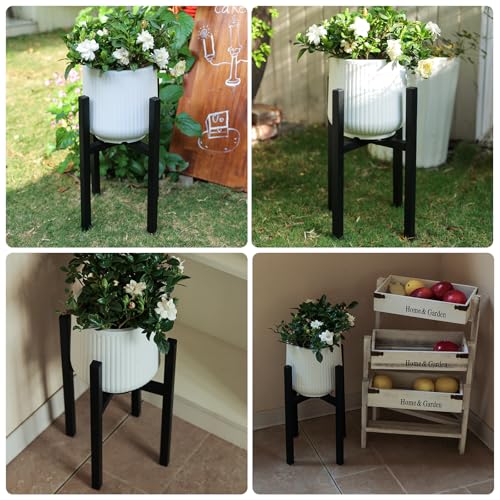 Adjustable Plant Stand Indoor, 2 Heights Black with Round Plate - color: black-a