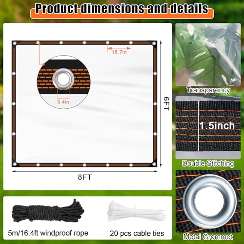 6x8FT Heavy Duty Clear Waterproof Tarp,Outdoor Garden Rainproof Covering - size: 6 x 8 FT