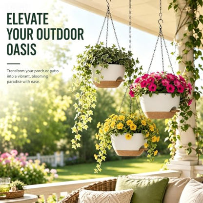 2 Pack 12 Inch Self‑Watering Hanging Planters Plant Pots, White‑Brown - color: White Brown