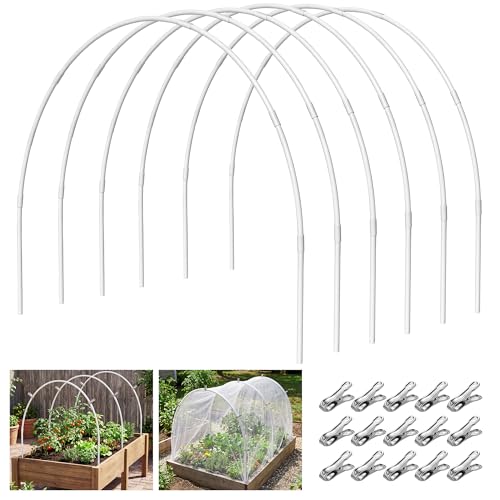 Greenhouse Garden Hoops for Raised Beds Plant Cover Netting, 36pcs PVC Adjustable Garden Hoop with 20 Clips for Shade Cloth Net, Rust-Free Green House Hoops Grow Tunnel Plant Hoop Support DIY Frame