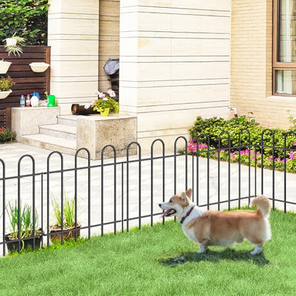24” x 16’ Outdoor Metal Garden Fence, No-Dig Dog Fence Panels with Stakes - size: Multi Arch 24″H x 16ft (8Panels)
