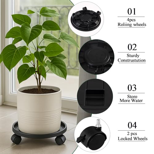 Rolling Plant Stand Outdoor 3 Pack 10 Inch Plant Caddy with Wheels, Black - color: Black, size: 10 inch