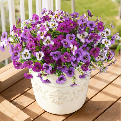INQCMY Fake Artificial Pansy Flowers Plants for Outdoors UV Resistant - color: Mixd Purple