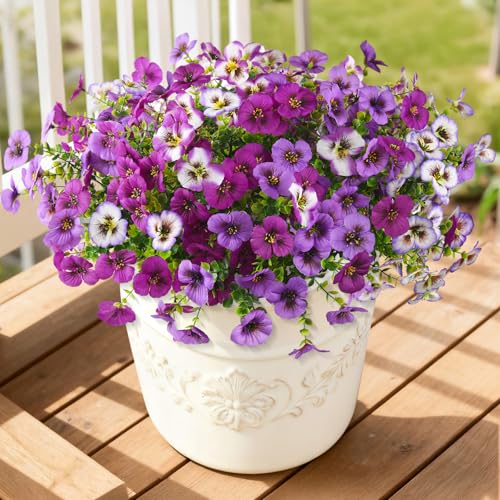 INQCMY Fake Artificial Pansy Flowers Plants for Outdoors UV Resistant - color: Mixd Purple