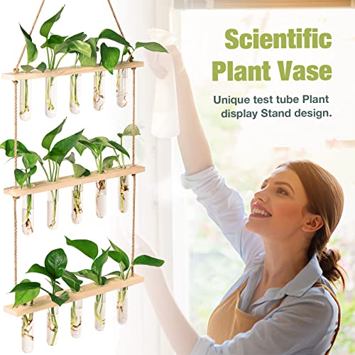 XXXFLOWER Wall Hanging Propagation Station with Wooden Stand 15 Tubes - color: Beige, size: 15 Tube Vases