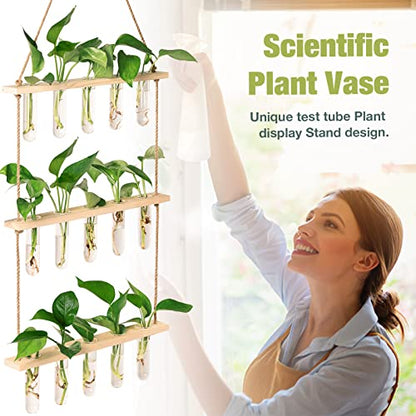 XXXFLOWER Wall Hanging Propagation Station with Wooden Stand 15 Tubes - color: Beige, size: 15 Tube Vases