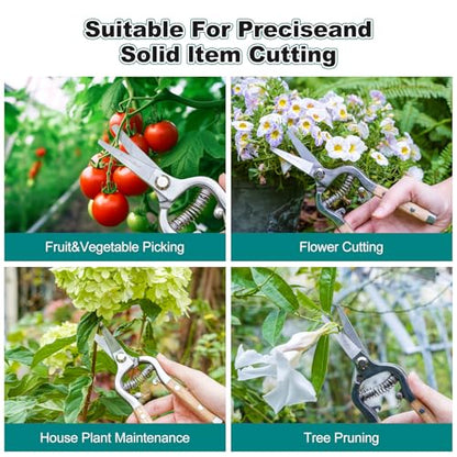 Berry&Bird Straight Pruning Shears with Stainless Steel Blades Garden Hand Pruner 8'' Scissors with Wooden Handle Clippers for Gardening Trimming Cutting Bonsai - style: 8'' Straight Blade Scissors