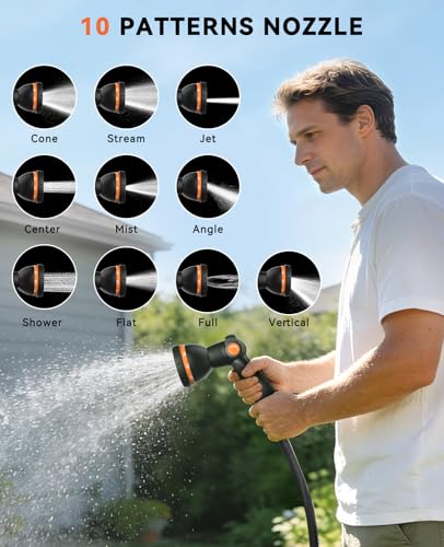 SUNPOW Retractable Garden Hose Reel - 1/2" x 100ft Wall Mounted Hose Reel with 3/4'' Brass Fitting & 10-Pattern Nozzle - Auto Slow Retraction, Any-Length Lock, 180°Swivel for Lawn & Gardening - size: 1/2" 100FT