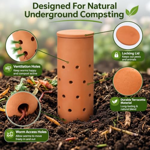 3 Pcs 10" Terracotta Inground Worm Composter Bulk Outdoor Garden