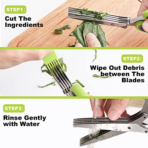 LUVCOSY Herb Scissors Set, Multipurpose 5 Blade Kitchen Shear + Leaf Stripper + Cleaning Comb for Basil, Cilantro, Parsley, Thyme, Rosemary