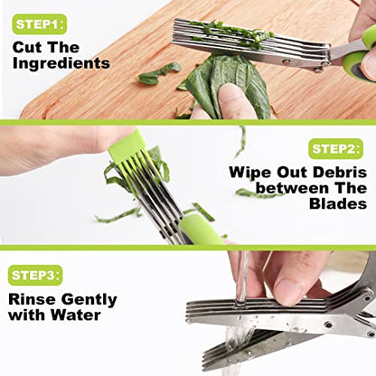 LUVCOSY Herb Scissors Set, Multipurpose 5 Blade Kitchen Shear + Leaf Stripper + Cleaning Comb for Basil, Cilantro, Parsley, Thyme, Rosemary