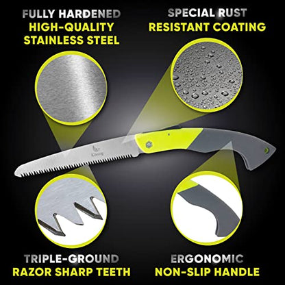 Foldable Hand Held Pruning Saw (RAZOR SHARP 7" BLADE) Compact Design Jab Saw - Pull-stroke Hand Saw - size: 7" Folding w/smooth handle