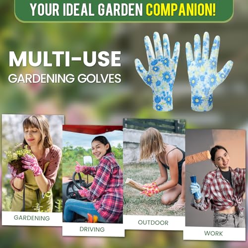 6 Pairs Gardening Gloves for Women - Breathable Rubber Coated Garden Gloves, Multi-purposes Gardening Gloves - color: Light Purple / Blue / Pink / Blue / Cyan / Orange