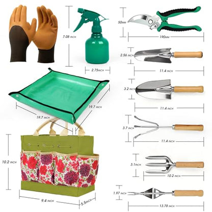 Garden Tool Set, 10 PCS Gardening Tools/Kit for Women,Gardener Gift - color: Green