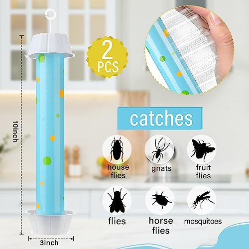 Qualirey 4 Pcs Sticky Fly Trap Fly Stick with Hook, Blue Polka Dots - style: Blue Polka Dots