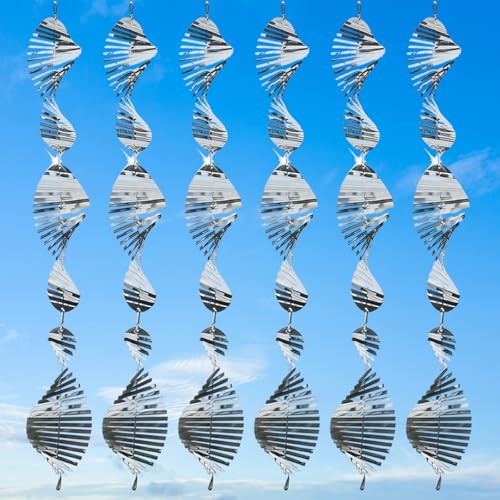 18 Pcs Stainless Steel Bird Deterrents for Outside - 3D Spiral Spinning Windmill Reflective Scare Devices to Keep Birds, Pigeons & Woodpeckers Away from Garden, Yard, Patio, Windows & Fruit Trees
