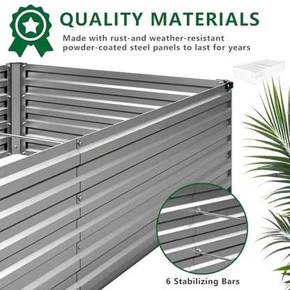 MGNO 12x2x1.5FT Galvanized Raised Garden Bed-Outdoor Planter Box for Vegetables-Metal Garden Bed,RRectangle Planting Box for Herb,Flower - size: 12x2x1.5FT, style: Sliver