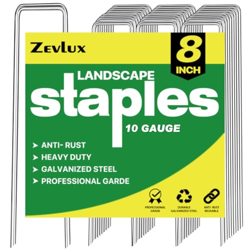 Landscape Staples Galvanized Garden Stakes,8 inch 50 Pack 11 Gauge Heavy Duty Garden Pins for Fences, Lawns, Weed Barriers and Landscape Fabrics, Irrigation Hose,Yard Lawn, Landscape Fabric. - size: 8 INCH