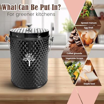 AOSION Countertop Compost Bin, Odor-Free Food Waste Container with 50 Bags - color: Black