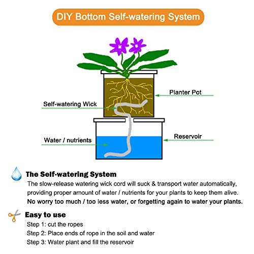 ORIMERC 30 feet 1/5 inch Self Watering Capillary Wicking Hydroponic Wick Cord Vacation Plant Sitter DIY Self-Watering Planter Pot Automatic Water System Device Potted Violet Auto Seedling Waterer Rope - size: 30 feet (1/5 inch)