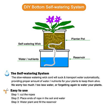 ORIMERC 30 feet 1/5 inch Self Watering Capillary Wicking Hydroponic Wick Cord Vacation Plant Sitter DIY Self-Watering Planter Pot Automatic Water System Device Potted Violet Auto Seedling Waterer Rope - size: 30 feet (1/5 inch)