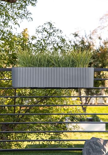 Veradek Demi Series Railing Planter - Round Window Box with Bracket - color: Gray, size: 36 inch