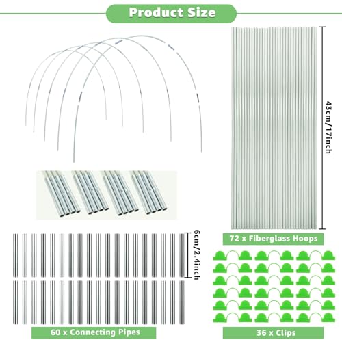 YAYODS 72 Pcs Garden Hoops for Raised Beds, 12 Sets of 8 Ft Long Greenhouse Hoops Grow Tunnel Rust-Free Fiberglass Support Hoops Frame for Netting, DIY Plant Support Garden Stakes for Row Cover