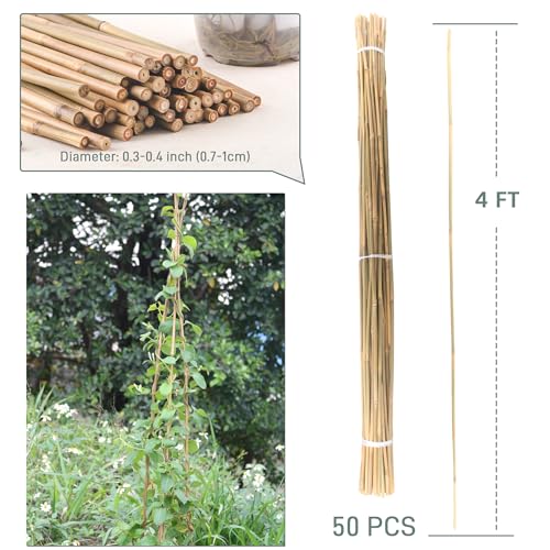 50Pcs / 4ft Bamboo Plant Stakes for Indoor Outdoor Plants, Garden Plant Support Sticks, Poles for Tomato Vegetables Beans Trees Potted Climbing Plants(0.32''-0.4'') - size: 4 FT 50PCS