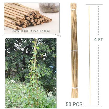 50Pcs / 4ft Bamboo Plant Stakes for Indoor Outdoor Plants, Garden Plant Support Sticks, Poles for Tomato Vegetables Beans Trees Potted Climbing Plants(0.32''-0.4'') - size: 4 FT 50PCS