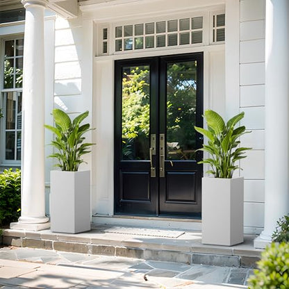 Kante Accent Column Square White Concrete Planter 23.6" H, Outdoor - color: Pure White, size: 23.6" H