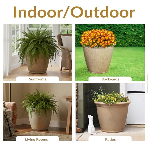 Sunnydaze Anjelica 24'' Large Plastic Planter Pot for Plants, Beige - color: Beige, size: 24 in