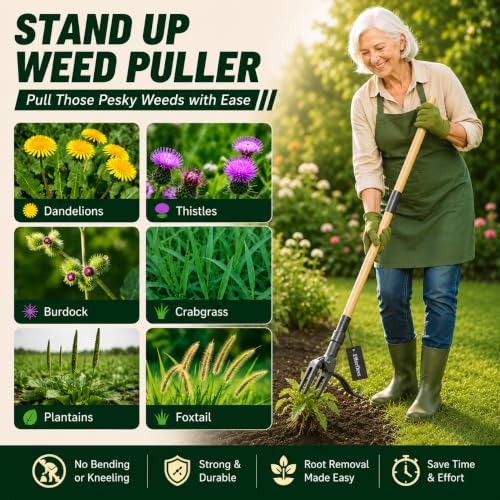 Premium Stand Up Weed Puller Tool, Long Handle Weed Puller & Garden Weeder Tool, Manual Weed Remover Tool, Heavy Duty Root Weed Puller for Lawn – Gardening Gift for Dad & Grandpa