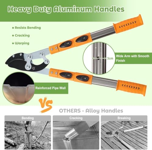 24"-42" Extendable Lopper, Heavy-Duty Tree Trimmer with SK5 Steel Blade, Telescopic Branch Cutter for 1.8" Thick Branches