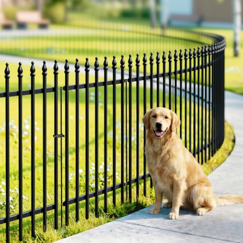 Thealyn 42" H x 12.5 Ft Metal Garden Fence with Gate, 5 Panels - color: Black, size: 42″ H x 12.5 ft (4 Panels + 1 Gate)
