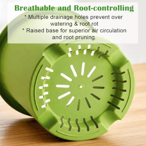 4-Pack 16 inch Large Deep Planters for Outdoor Plants, Heavy-Duty Plant Pot - color: Light Green