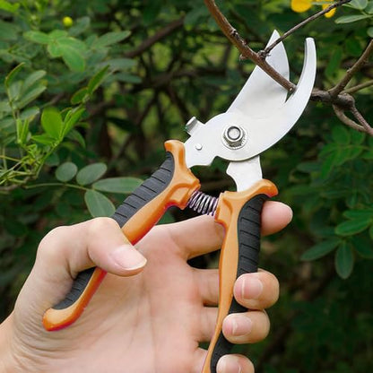 Garden Pruning Shears Heavy Duty Stainless Steel Bypass Pruner for Gardening, Cutting Flowers, Trimming Plants & Picking Fruits - color: Orange