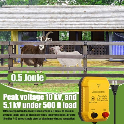 MorningRo Electric Fence Charger Kit 10 Mile 0.5J 50 Insulators 250ft Wire - style: 0.5 Joule