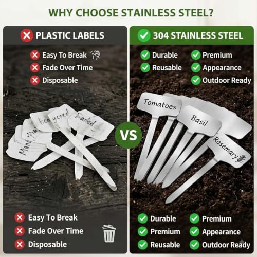 304 Stainless Steel Plant Label, 20 Waterproof Metal Plant Label Stakes and Marker Pen, 7.87" Garden Markers for Outdoor Indoor Plants Identification. - size: 7.87inch