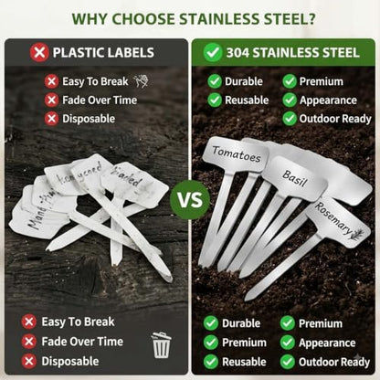 304 Stainless Steel Plant Label, 20 Waterproof Metal Plant Label Stakes and Marker Pen, 7.87" Garden Markers for Outdoor Indoor Plants Identification. - size: 7.87inch